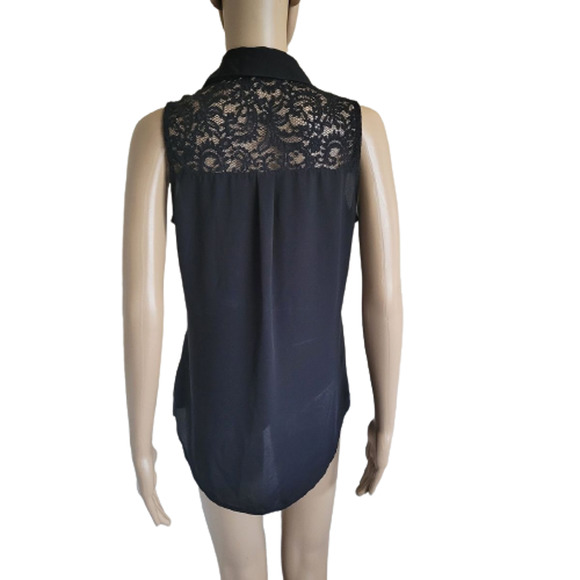 Express Women's Black Pleated Sleeveless V-Neck Button-Up Blouse Shirt Size S - Picture 4 of 8